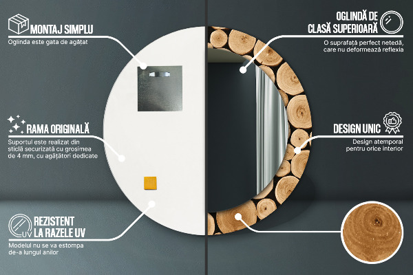 Specchio tondo decoro Tronchi di legno