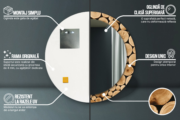 Specchio tondo decoro Tronchi di legno