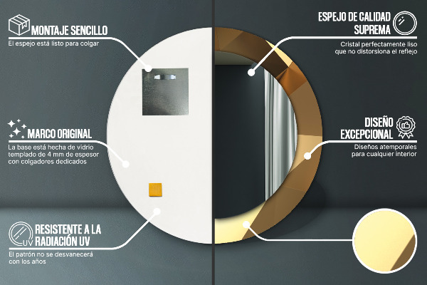 Specchio tondo decoro Astrazione d'oro