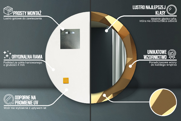 Specchio tondo decoro Astrazione d'oro
