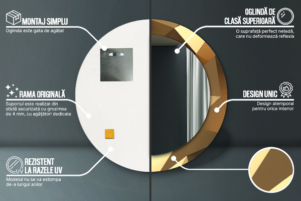 Specchio tondo decoro Astrazione d'oro