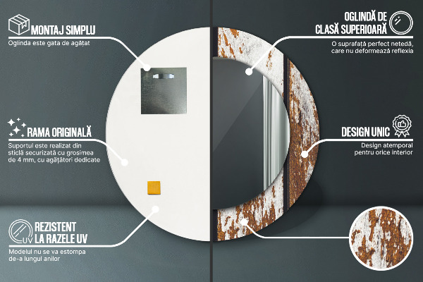 Specchio tondo decoro Legno scuro vintage