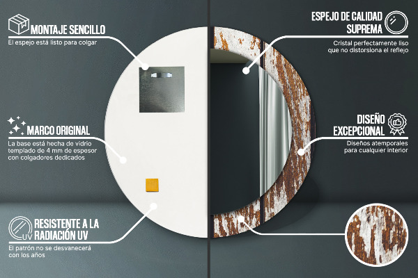 Specchio tondo decoro Legno scuro vintage