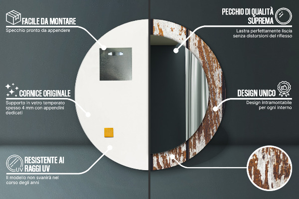 Specchio tondo decoro Legno scuro vintage