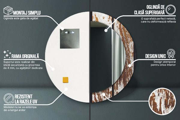 Specchio tondo decoro Legno scuro vintage