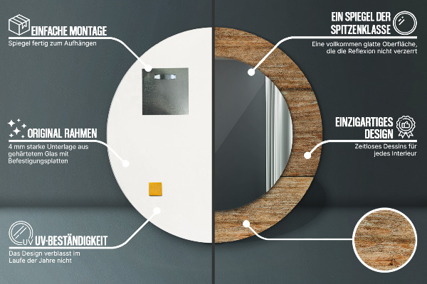 Specchio tondo stampato Legno vecchio