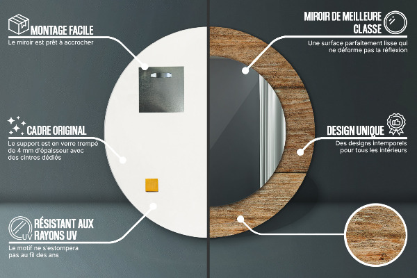 Specchio tondo stampato Legno vecchio