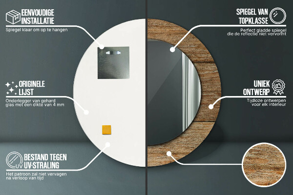 Specchio tondo stampato Legno vecchio