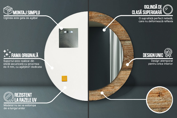 Specchio tondo stampato Legno vecchio