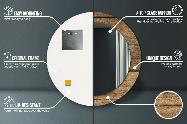 Specchio tondo stampato Legno vecchio