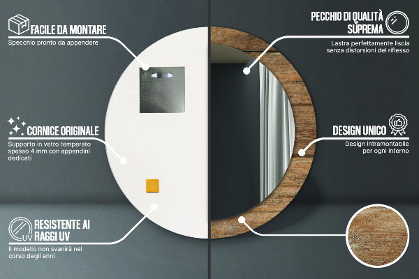 Specchio tondo stampato Legno vecchio