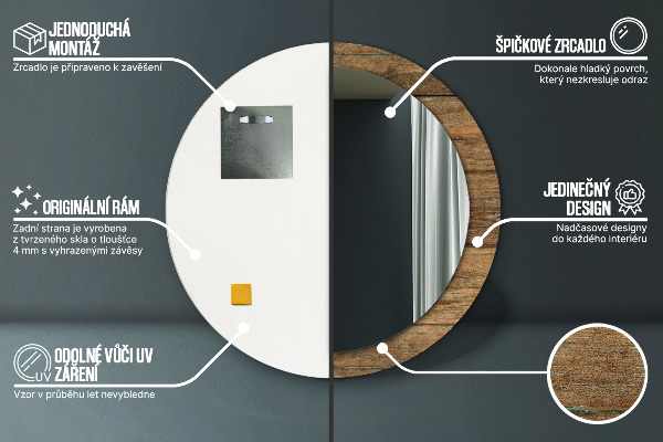 Specchio tondo stampato Legno vecchio