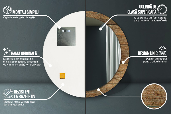 Specchio tondo stampato Legno vecchio