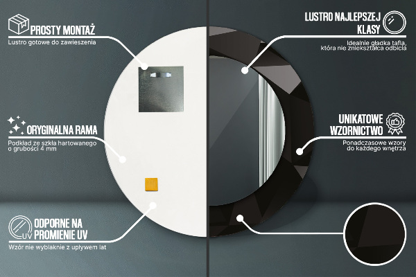 Specchio tondo stampato Black astratto