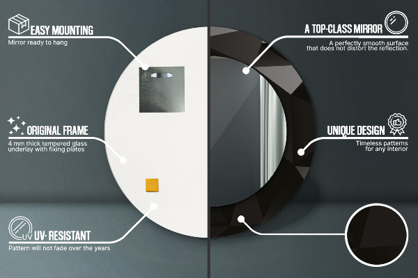 Specchio tondo stampato Black astratto