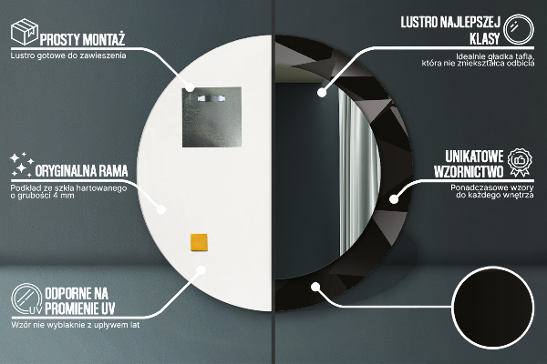 Specchio tondo stampato Black astratto