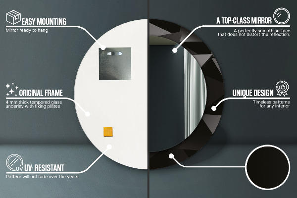 Specchio tondo stampato Black astratto