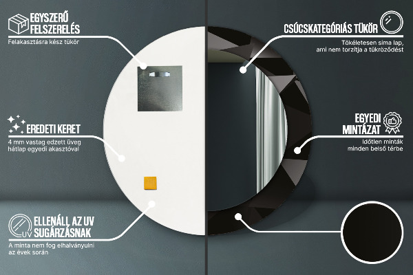 Specchio tondo stampato Black astratto