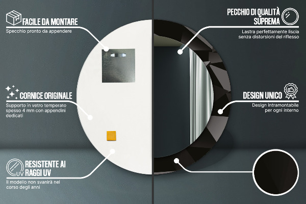 Specchio tondo stampato Black astratto