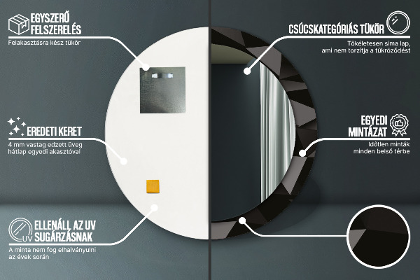 Specchio tondo stampato Black astratto