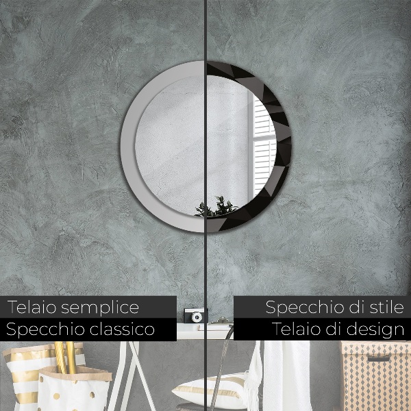 Specchio tondo stampato Black astratto