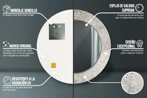 Specchio tondo stampato Cemento grigio