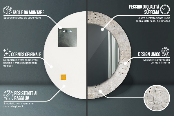 Specchio tondo stampato Cemento grigio