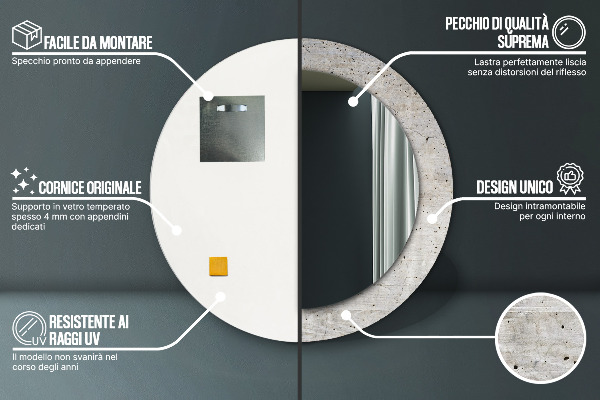 Specchio tondo stampato Cemento grigio