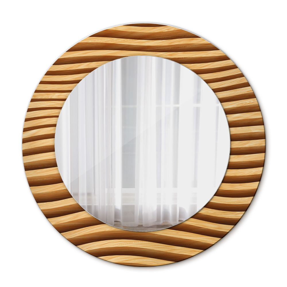 Specchio tondo decoro Onda di legno