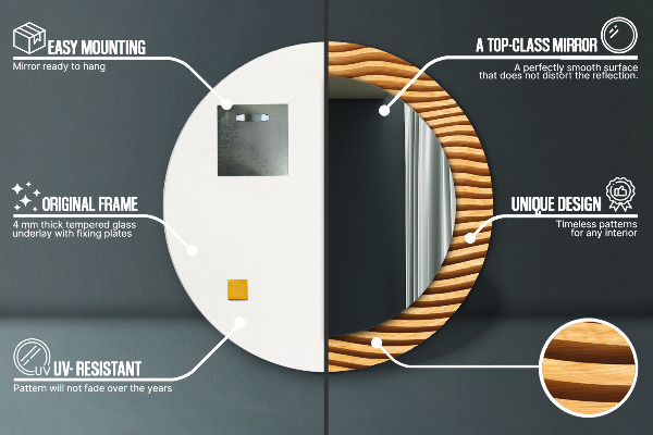 Specchio tondo decoro Onda di legno