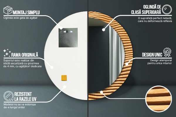 Specchio tondo decoro Onda di legno