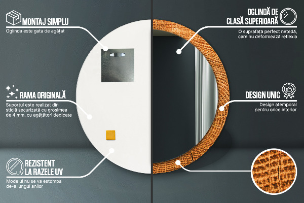 Specchio tondo decoro legno di quercia