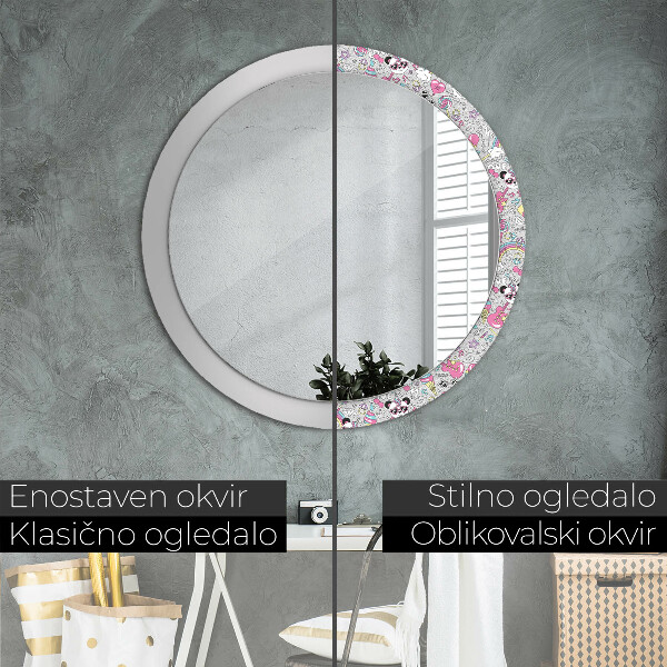 Specchio tondo decoro Panda Unicorn