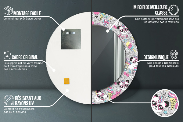 Specchio tondo decoro Panda Unicorn