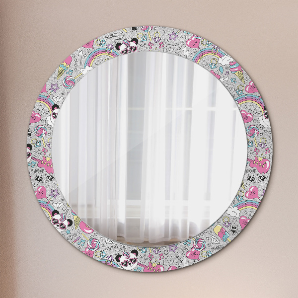 Specchio tondo decoro Panda Unicorn