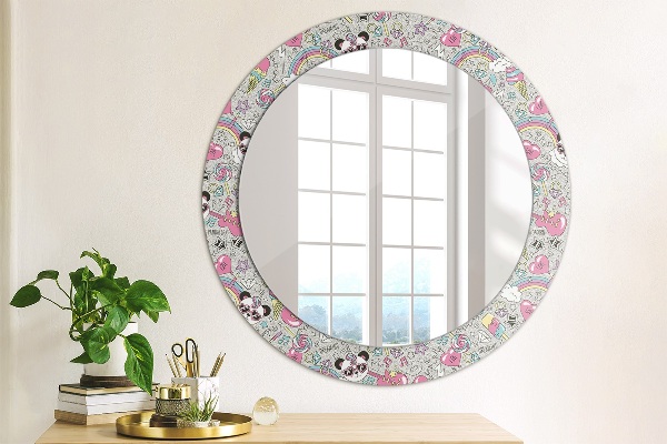 Specchio tondo decoro Panda Unicorn