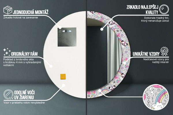 Specchio tondo decoro Panda Unicorn