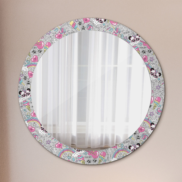 Specchio tondo decoro Panda Unicorn