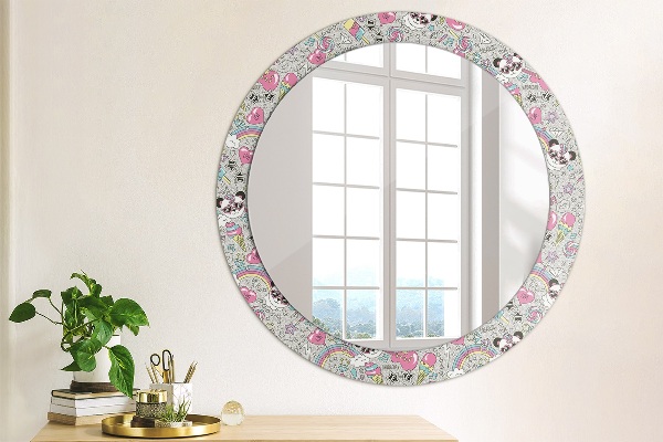 Specchio tondo decoro Panda Unicorn