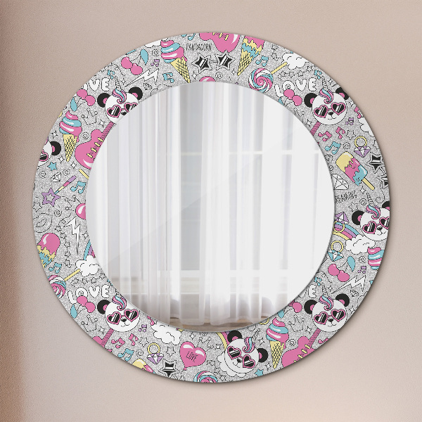Specchio tondo decoro Panda Unicorn
