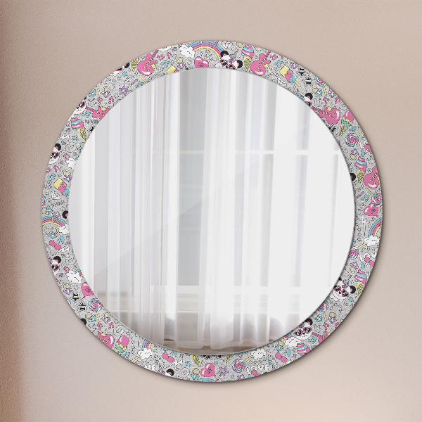 Specchio tondo decoro Panda Unicorn