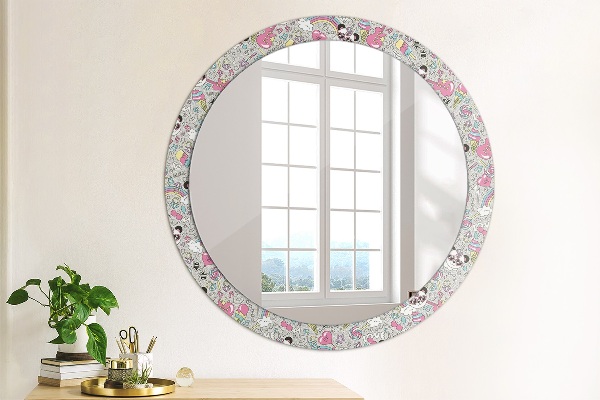 Specchio tondo decoro Panda Unicorn