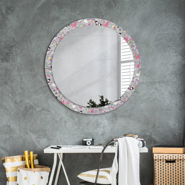 Specchio tondo decoro Panda Unicorn