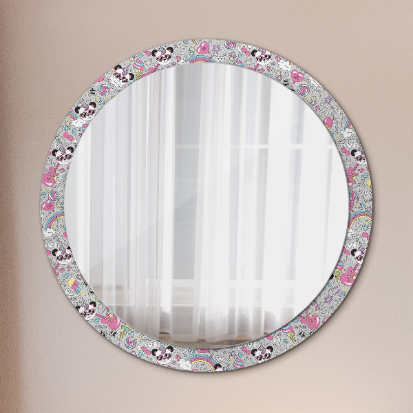 Specchio tondo decoro Panda Unicorn