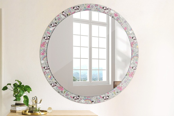 Specchio tondo decoro Panda Unicorn