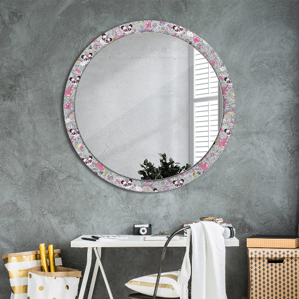 Specchio tondo decoro Panda Unicorn