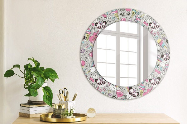 Specchio tondo decoro Panda Unicorn