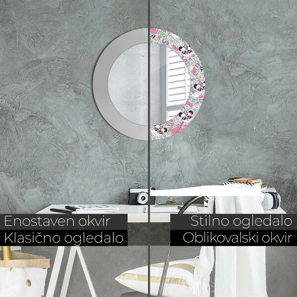 Specchio tondo decoro Panda Unicorn