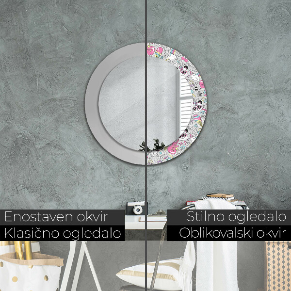 Specchio tondo decoro Panda Unicorn