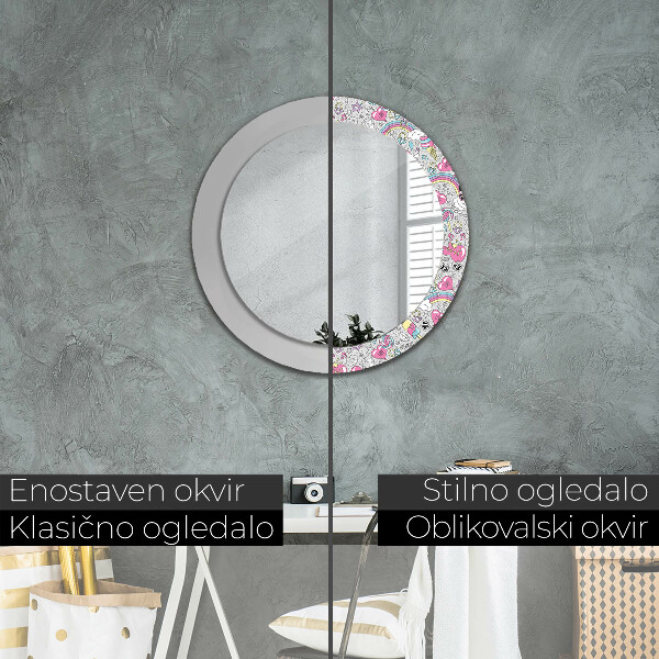 Specchio tondo decoro Panda Unicorn
